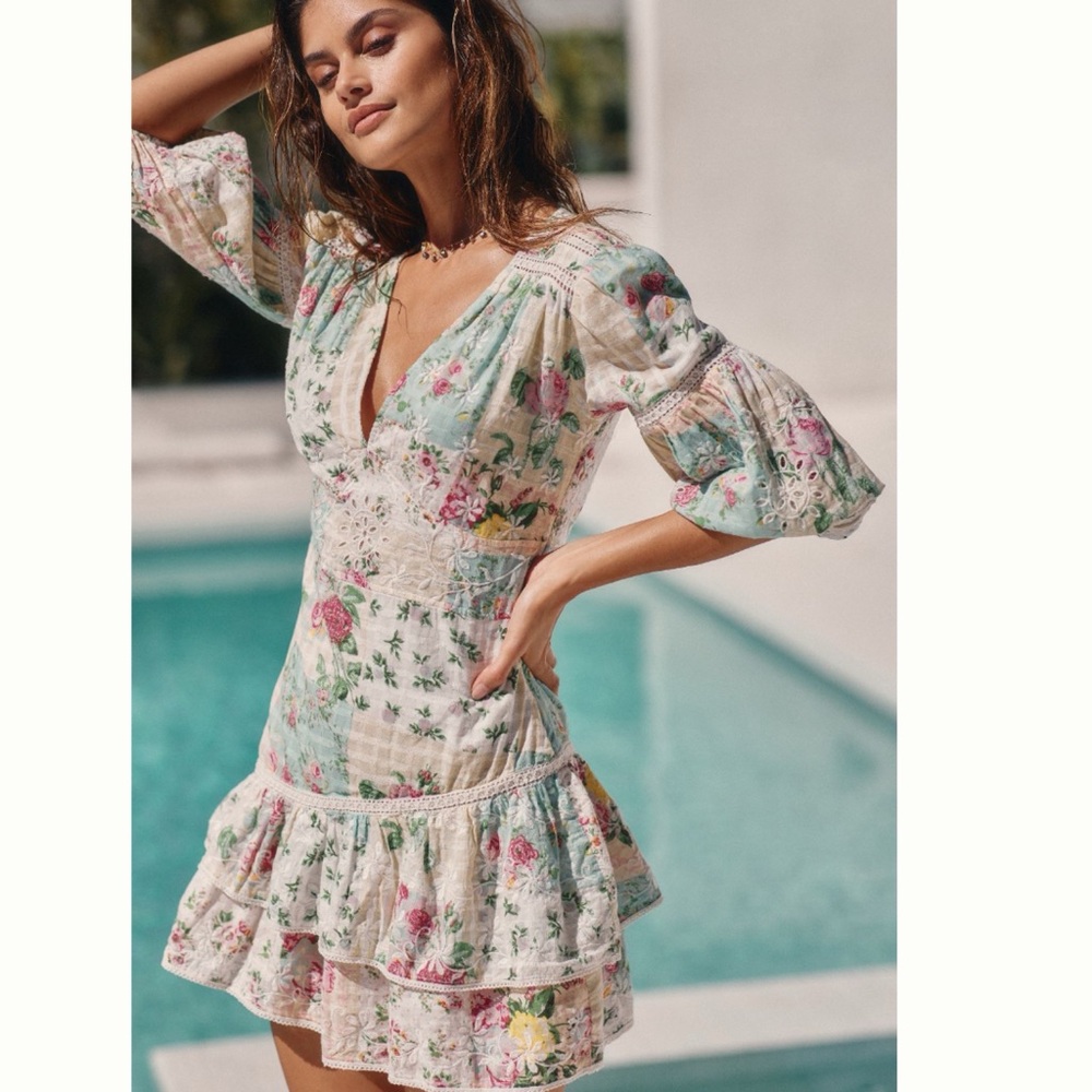 Anthropologie Barok Floral Ruffle Dress - Multicolor